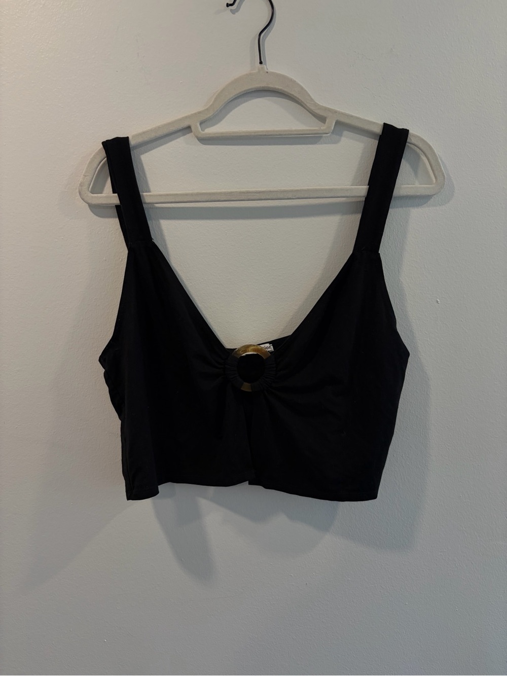 Reformation Black Cropped Tank with Gold Ring Detail